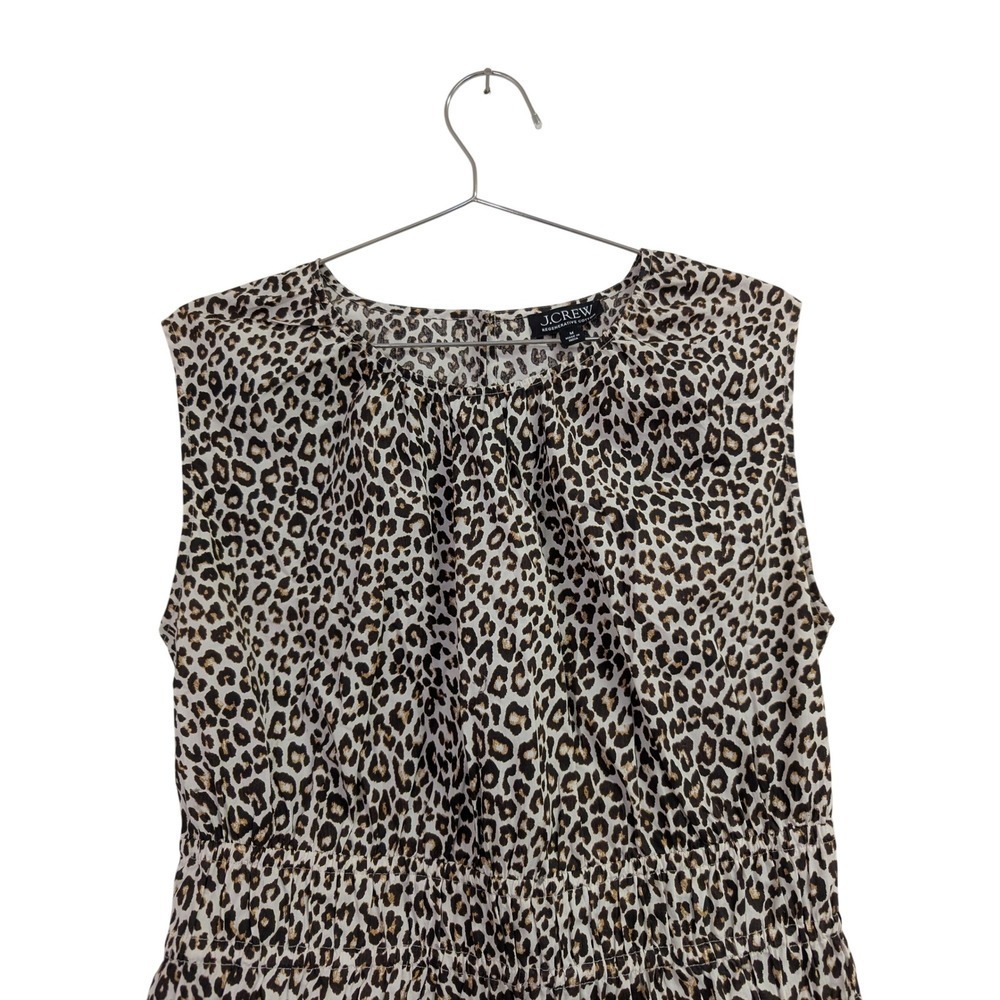 J. Crew Hyacinth Top Smocked Contemporary Cotton Poplin Neutral Leopard Print M - Picture 4 of 7